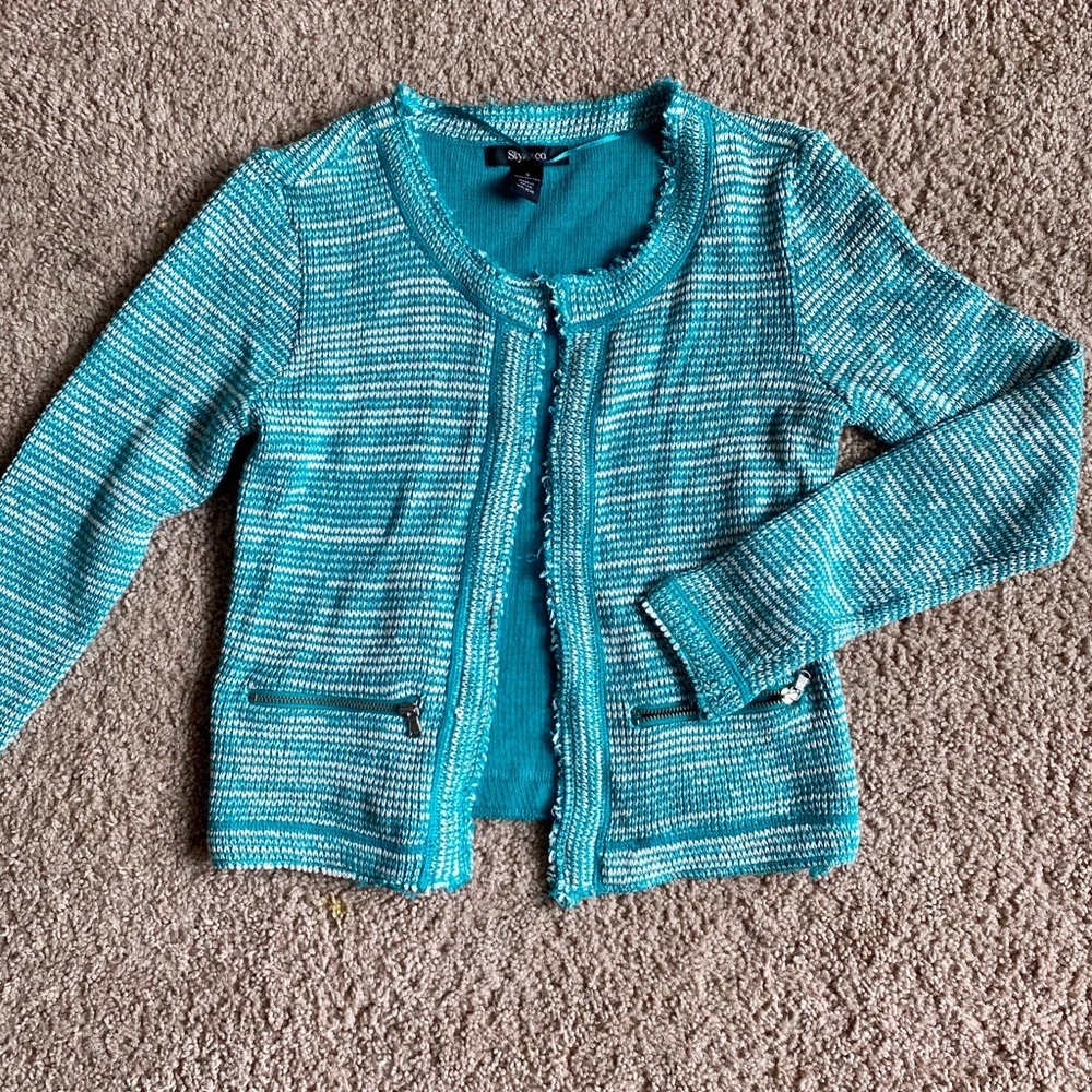 Style & Co Size Small Blue Open Sweater 100% Cotto
